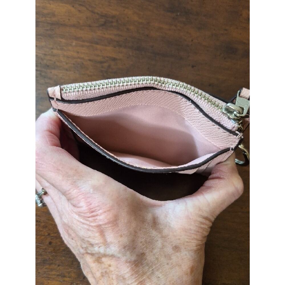 Coach Small Pink Pebbled Leather Card Holder with Keyring - Picture 8 of 14